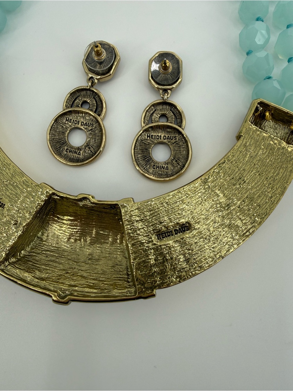 Heidi Daus Aqua Crystal Statement Necklace & Earrings Set Bold Glam Jewelry - Picture 15 of 17